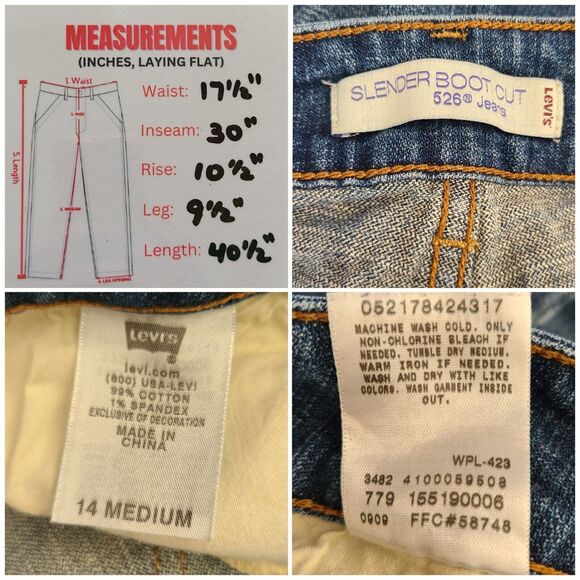 Levis 526 Jeans Womens Size 14 M Slender Boot Cut Mid Rise Dark Wash Denim - Picture 7 of 8